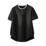 ZH8102-3D男女同款潮牌拼接时尚通勤假两件亨利领针织短袖T恤，男装针织衫/毛衣，星座614