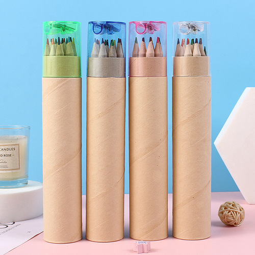 Kraft paper barrel colored pencils, logs, color lead, children's painting supplies, coloring graffiti pens, primary school students 'stationery