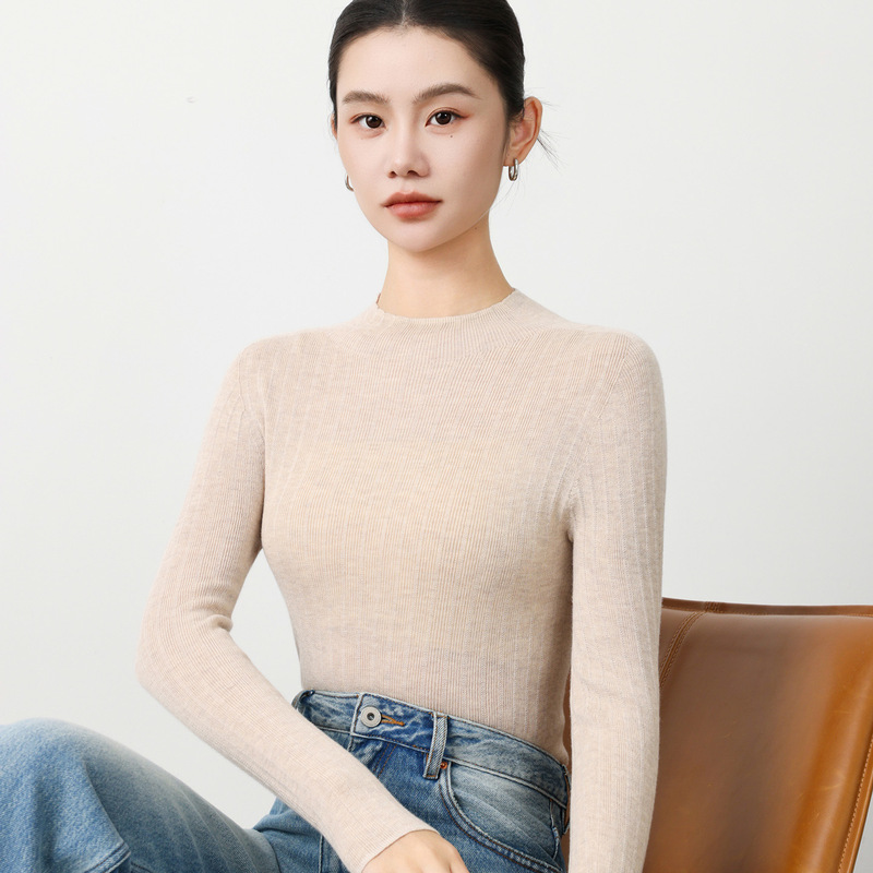Cross-border half-turtleneck fine wool seamless knit sweater for women, autumn slim-fit base layer, thin sweater for inner or outer wear