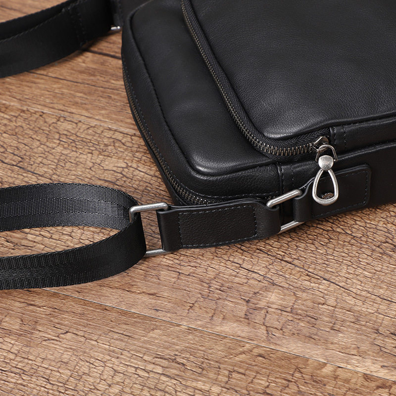Túi đeo chéo nam da bò thật 20×7×24 cm kiểu mới — Màu đen chi tiết 7
