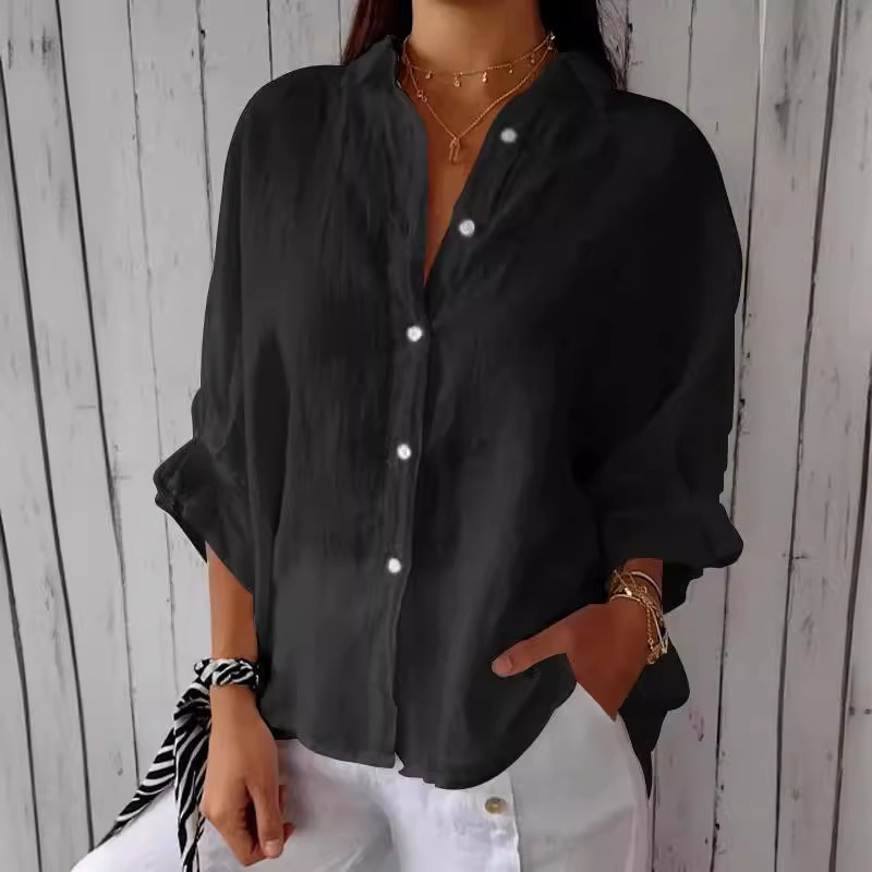 Spot 2024 European and American Amazon Spring Popular European and American Cotton and Linen Back Lace-Up Design Shirt