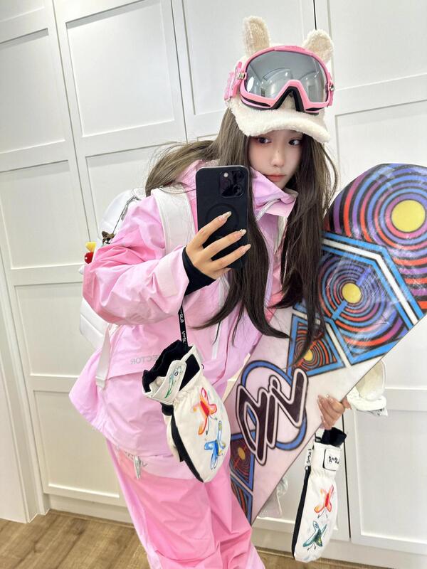 粉色滑雪服套装女款季新款户外三合一防风雪服外套|undefined