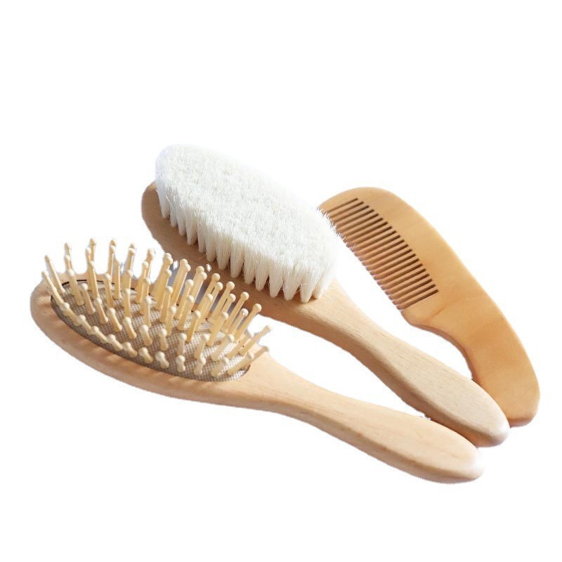 Set de cepillo de lana al por mayor, inventario para bebés, cepillo de haya, airbag para niños, cuidado corporal, cepillo de pera, set de cepillo de madera