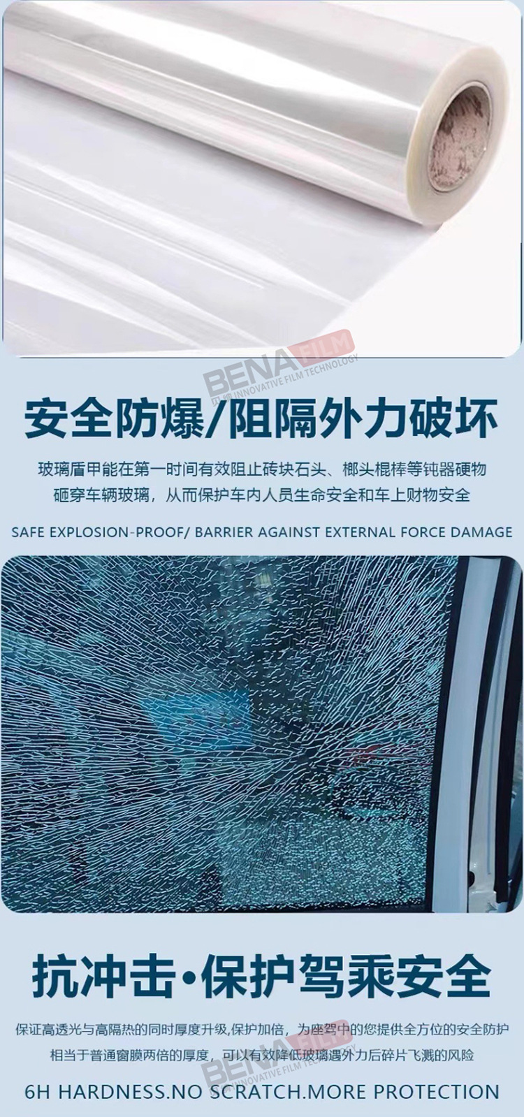 Car Tpu Glass Shield Front Windshield Heat Insulation Explosion-Proof Solar Film Anti-Stone Splash Rainproof Water-Repellent Exterior Film