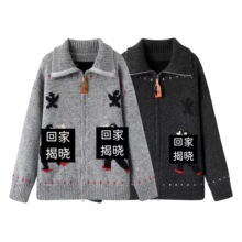 现货2025秋季新款明星同款宽松休闲卡通提花拉链翻领加厚针织开衫