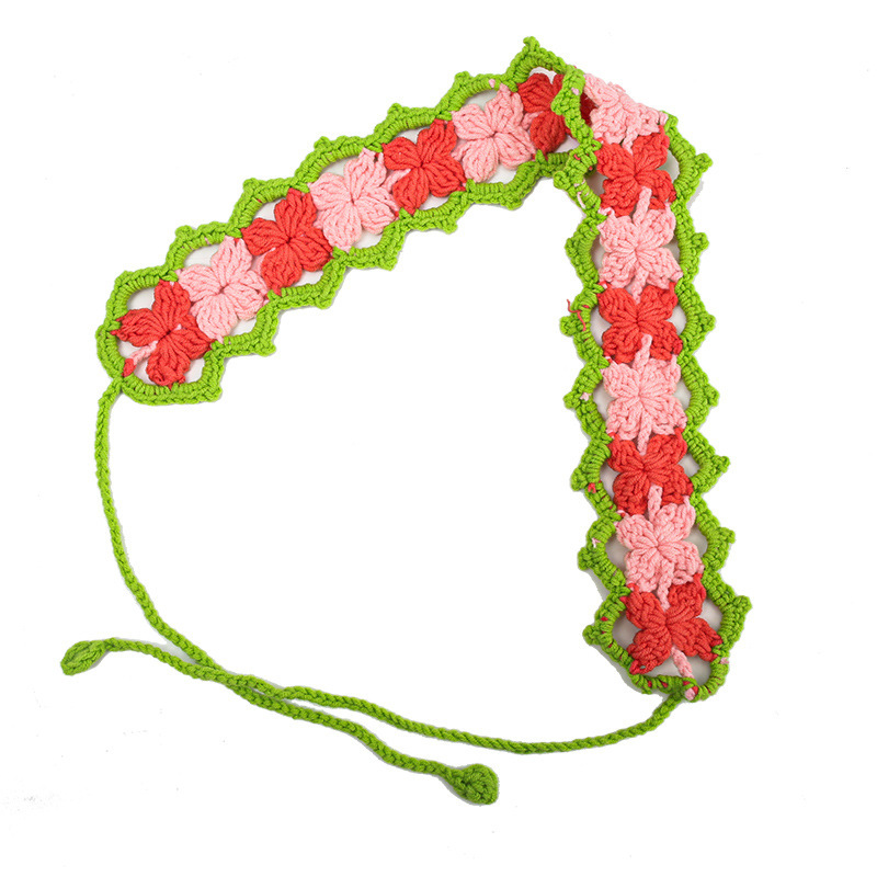 Francia cereza toallas triangulares mujeres primavera y otoño viajes padres-hijos gancho de punto flores hueco pañuelo de arte correa de pelo gorro