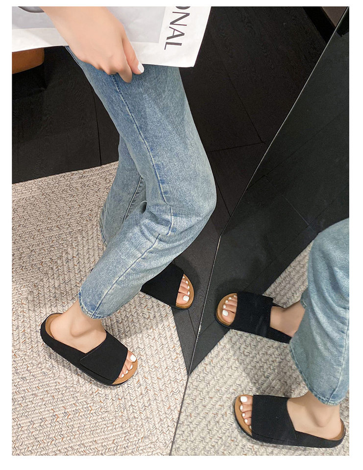 Dép sandal nữ quai ngang bản rộng mũi tròn đế bằng gấp gọn đi ngoài trời mùa hè — Màu Kaki, Màu mơ, Màu đen chi tiết 37