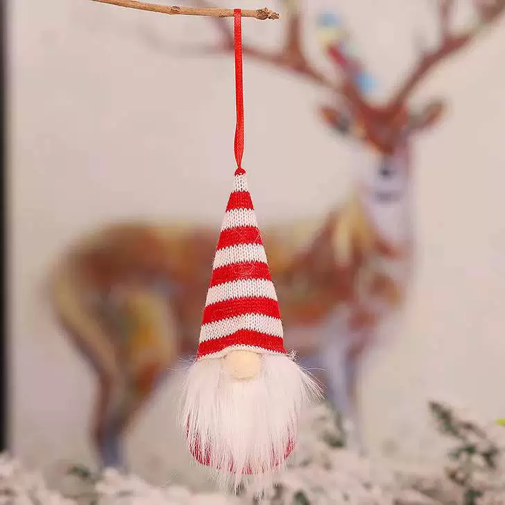 Knitted Christmas doll pendant, faceless gnome ornament, 6.4 cm, lightweight