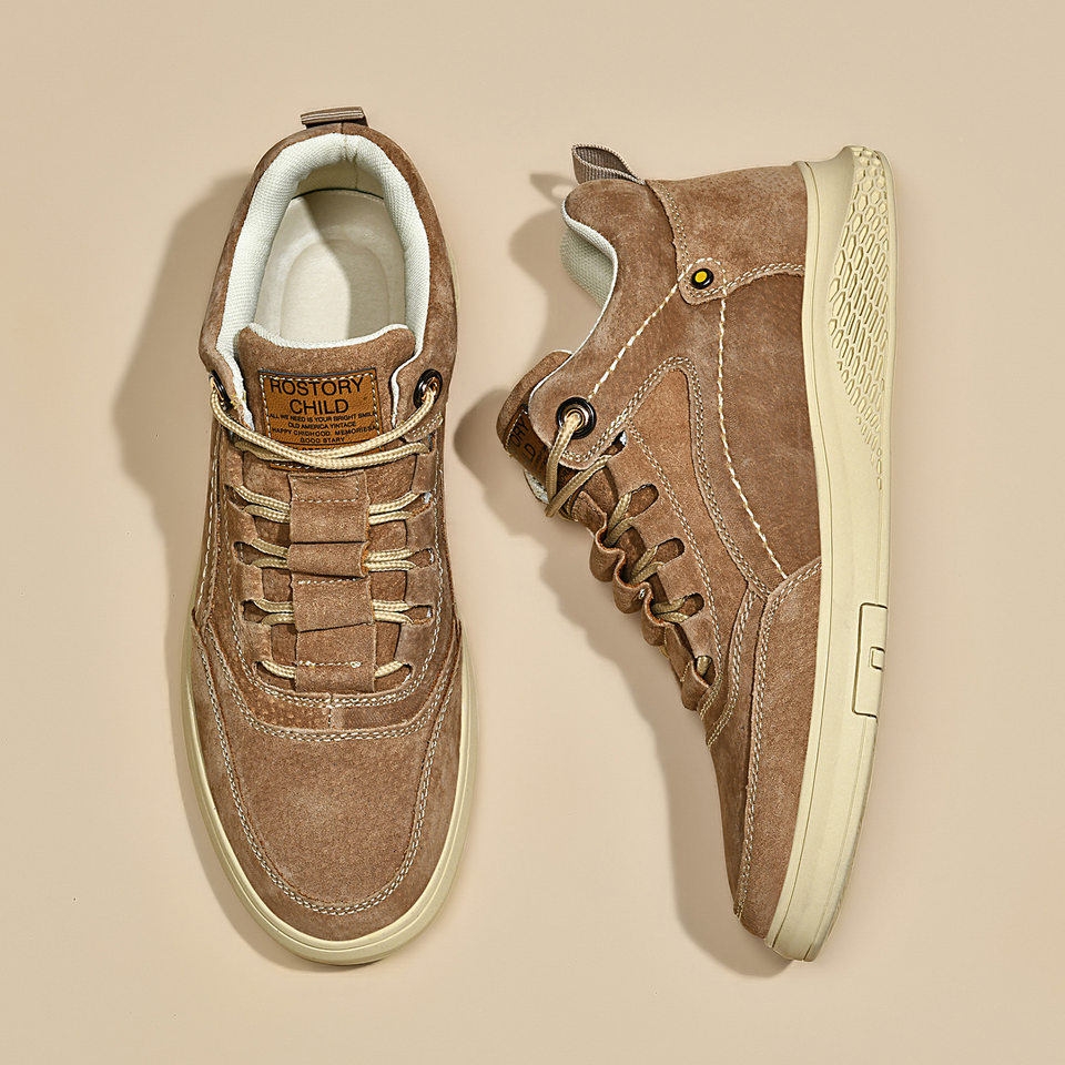 Giày sneaker nam cao cổ da thật thoáng khí đế bằng thời trang dễ phối đồ — Màu cát 983, Màu nâu 983