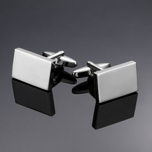 娇魅珠宝 男士法式衬衫袖扣 铜材质长方形银色光面袖扣现货批发