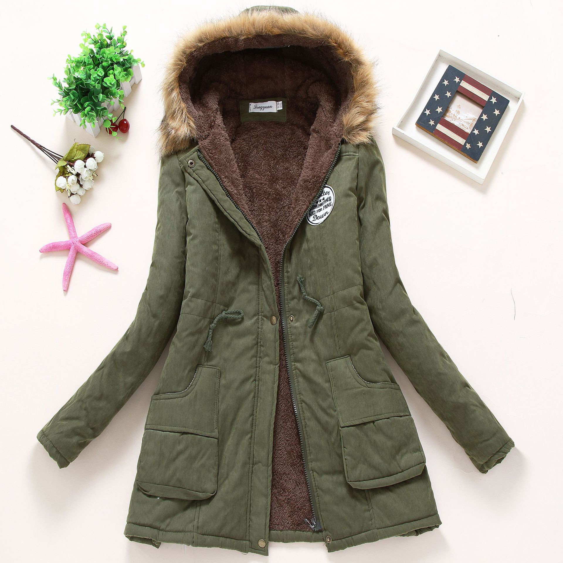 2022 Winter New Round Standard Hooded Large Wool Collar Medium And Long Cotton Clothes Women's Cotton Clothes Wholesale