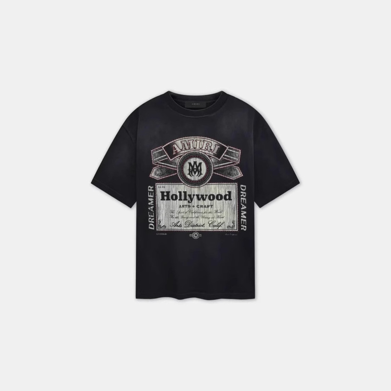 Dropshipping Cross-Border Supply Trendy Brand Short-Sleeve Amirit Shirt Printed Washed Vintage Heavy Base Shirt for Men