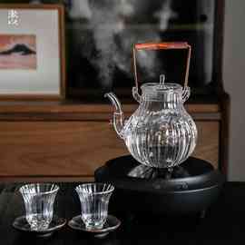 MPM3日式手工耐热玻璃花茶壶泡茶壶烧水壶电陶炉提梁壶菊瓣壶煮茶