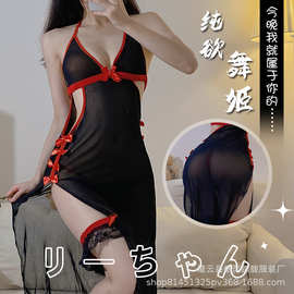 情趣内衣中国风旗袍女睡裙蕾丝吊带高级感高开叉性感诱惑网纱睡衣