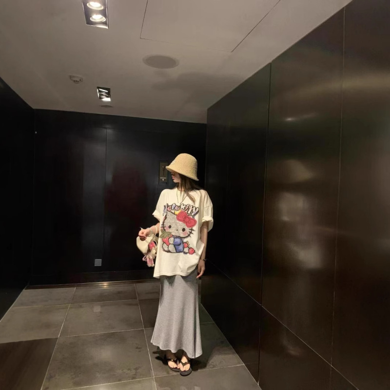 40カウント純綿かわいい年齢軽減漫画プリントルーズコットンラウンドネック半袖Tシャツ女性用|undefined