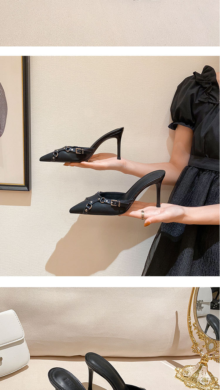 2024 New Pointed High Heels Fashion Shoes Punk Style Versatile Baotou Half Support Sandals Women's_voghion.com