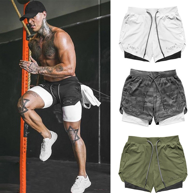 New Summer Running Shorts Men's 2-in -1 Double-layer Quick-drying Sports Shorts Jogging Workout Shorts Men's Fitness Pants