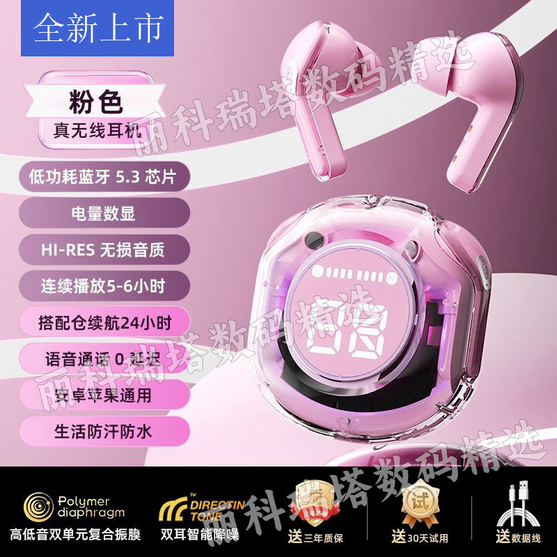 2024 透明デジタルディスプレイヘッドフォン超長バッテリー寿命ワイヤレス Bluetooth スポーツ新しいインイヤーノイズリダクション高品質携帯電話|undefined