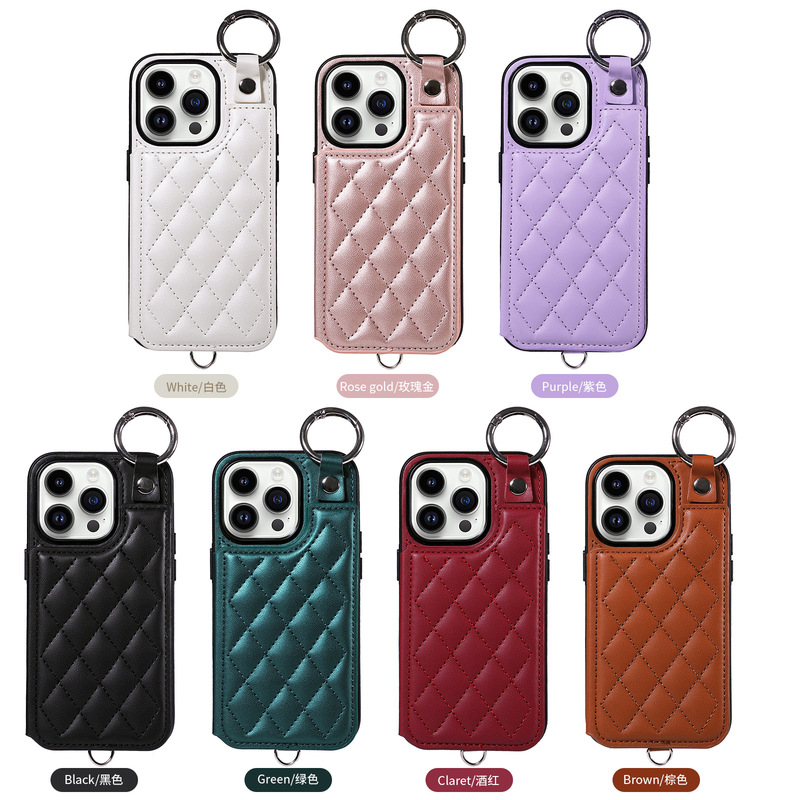 Foreign Trade Suitable Iphone17 Quilted Chanel-Style Ring Buckle Card Holder S25U Apple 16 Card Slot Stand Phone Case Foreign Trade Suitable Iphone17 Quilted Chanel-Style Ring Buckle Card Holder S25U Apple 16 Card Slot Stand Phone Case