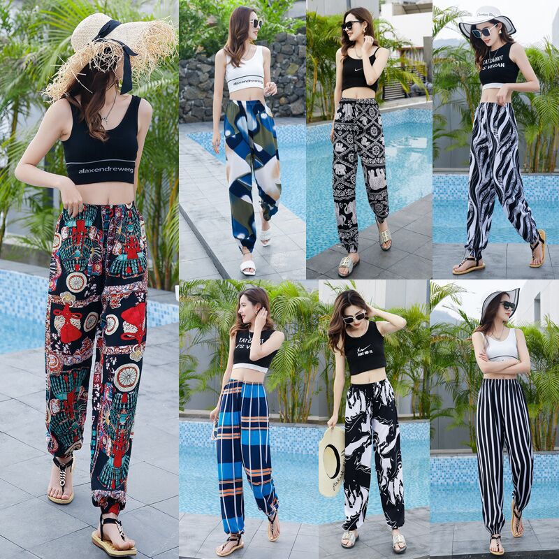 Women's Anti-mosquito Pants Cotton Silk Summer Beach Pants Ice Silk Thin Pajama Pants Artificial Cotton Summer Flower Pants Adult's Bloomers Women's Anti-mosquito Pants Cotton Silk Summer Beach Pants Ice Silk Thin Pajama Pants Artificial Cotton Summer Flower Pants Adult's Bloomers
