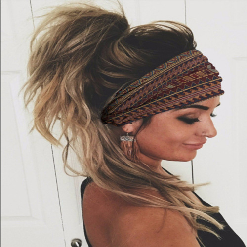 Hijab Creative European and American Beauty Milk Silk Knitted Sports Printed Wide Band Headband Yoga Headband Wholesale