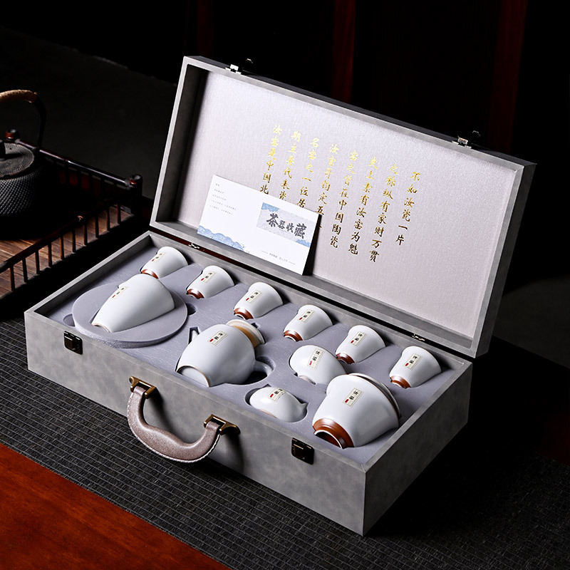 陶瓷汝窯茶具套裝禮盒包裝可logo汝瓷功夫茶具節慶伴手禮商務禮品