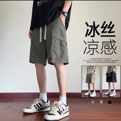 アイスシルクカーゴショーツメンズ夏新作速乾大きいサイズ七分パンツゆったり通気性カジュアルメンズショートパンツ夏アウター