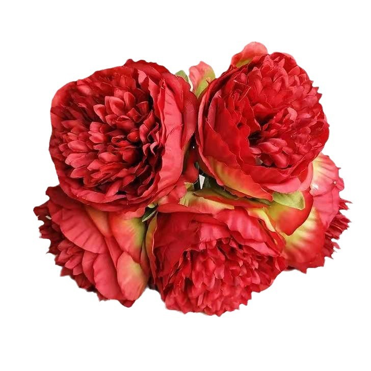 5 cabezas de flores de peonía artificiales, flores simuladas hechas a mano para uso doméstico y de bodas, ramo de flores de seda de peonía de estilo europeo.