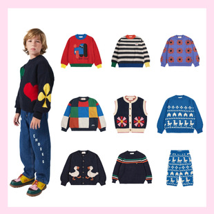 25 Autumn and Winter Bc Children's Knitted Sweater Baby Round Neck Pullover Warm Knitted Sweater Boys and Girls Wool Cardigan Shj
