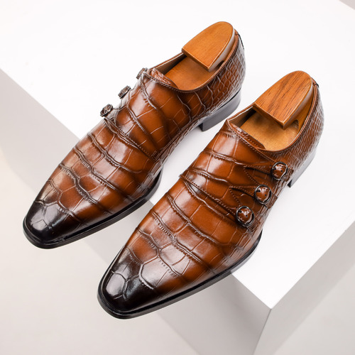 Large size brock shoes, new summer breathable leather shoes, men's business dress, embossed monk shoes, men