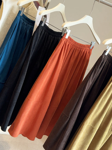 Korean Retro Corduroy Semi-Body Skirt for Women - Autumn/Winter High-Waist Slimming Medium-Length Skirt for Petite Figures - Knife-A-line Skirt
