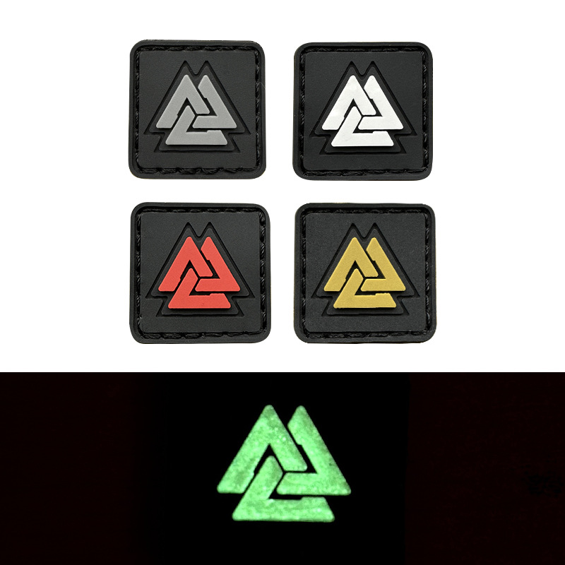 跨境Valknut 维京人 符文 挪威 Odin 士气章 PVC 3D魔术贴臂章