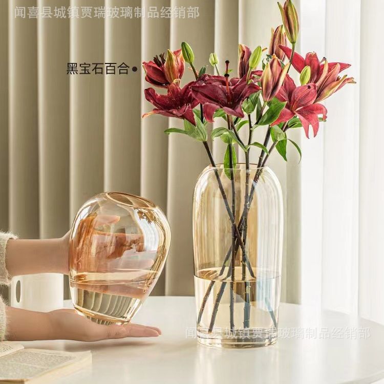 Vase decoration living room flower arrangement transparent glass Net red lily flowers rose hydroponic dining table High sense