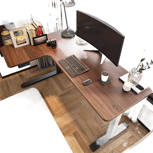 黑胡桃木转角书桌电动可升降型实木电脑桌现代简约转角办公桌子