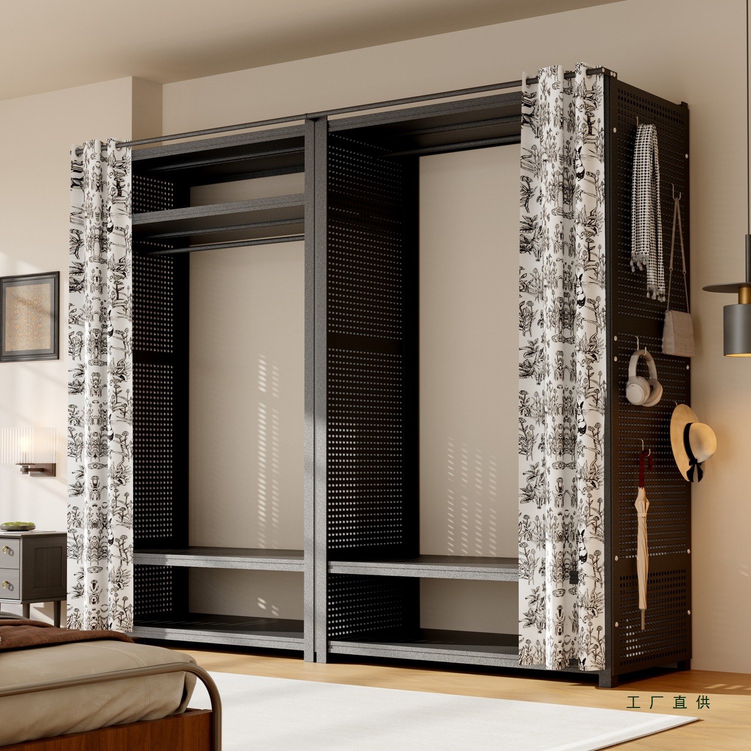 Steel Assembled Wardrobe for Home Bedroom Rental, Sturdy and Durable, Simple Shelf, Metal Wardrobe, Clothes Storage Cabinet