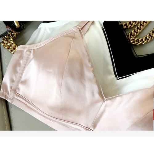 Silk satin wire-free bra French glossy mulberry silk thin comfortable underwear bra