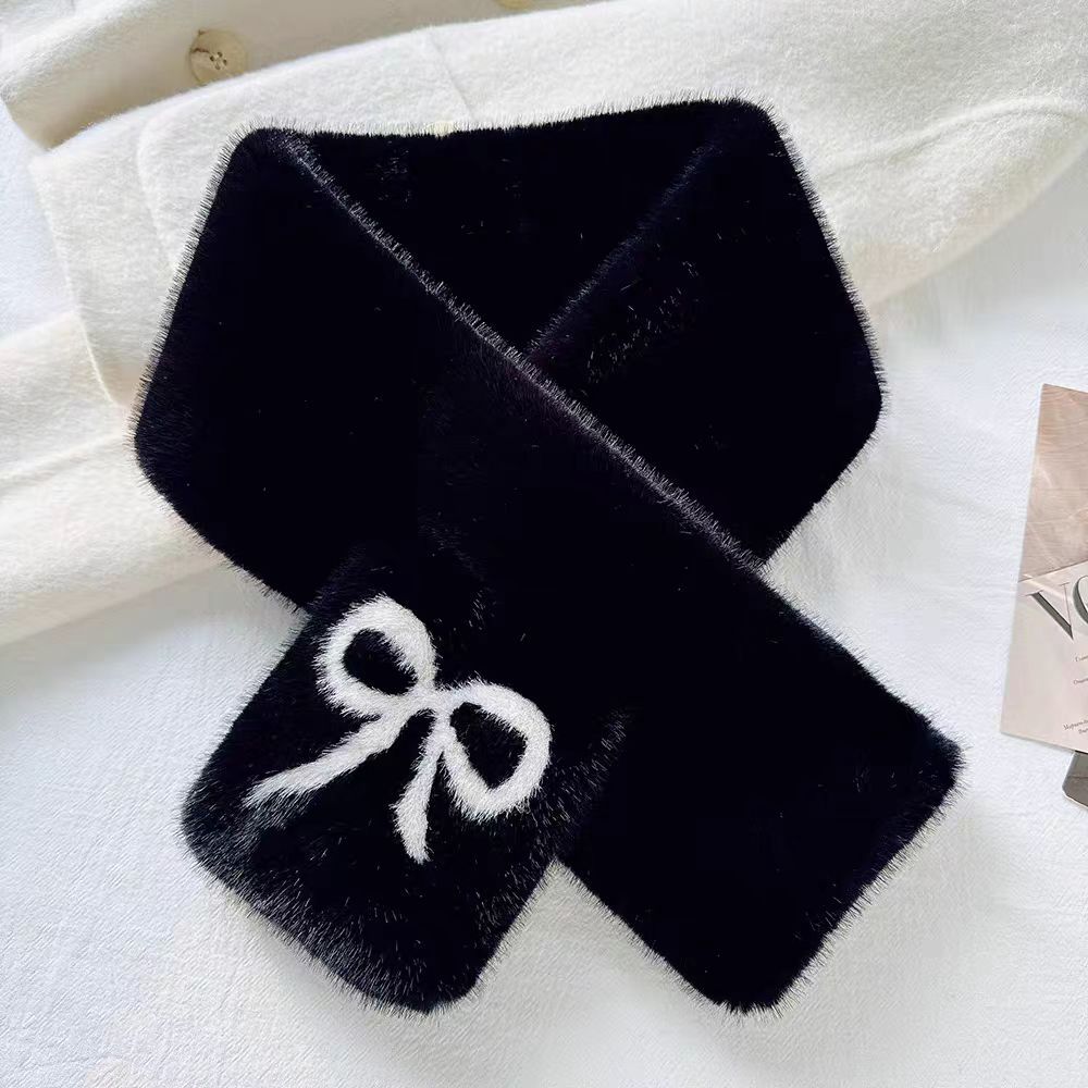 Bufandas mujeres otoño invierno nuevo arco empalmado bufandas de peluche de moda caliente cruzada protección de cuello buñuelo image 2