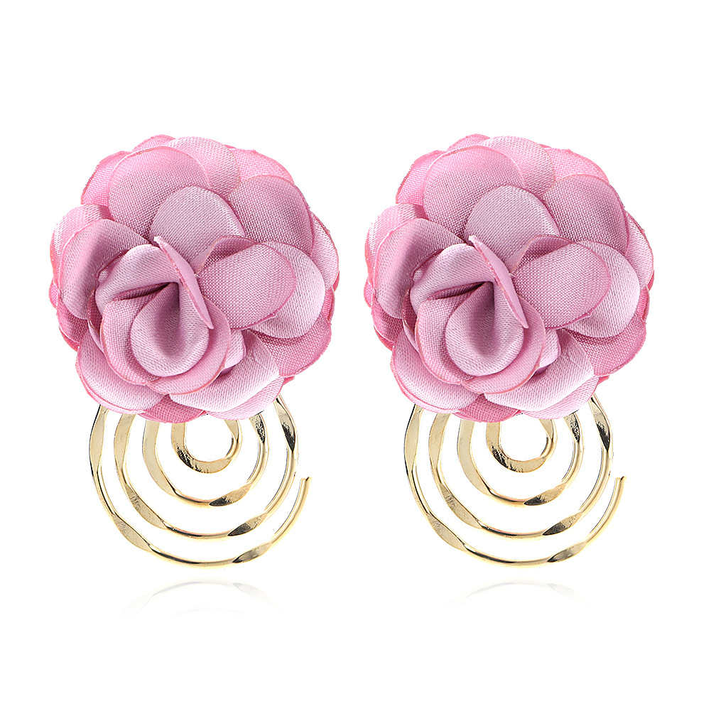 Korea Fabric Flower Earrings Autumn New Retro Multilayer Spiral Metal Pendant Rose Earrings
