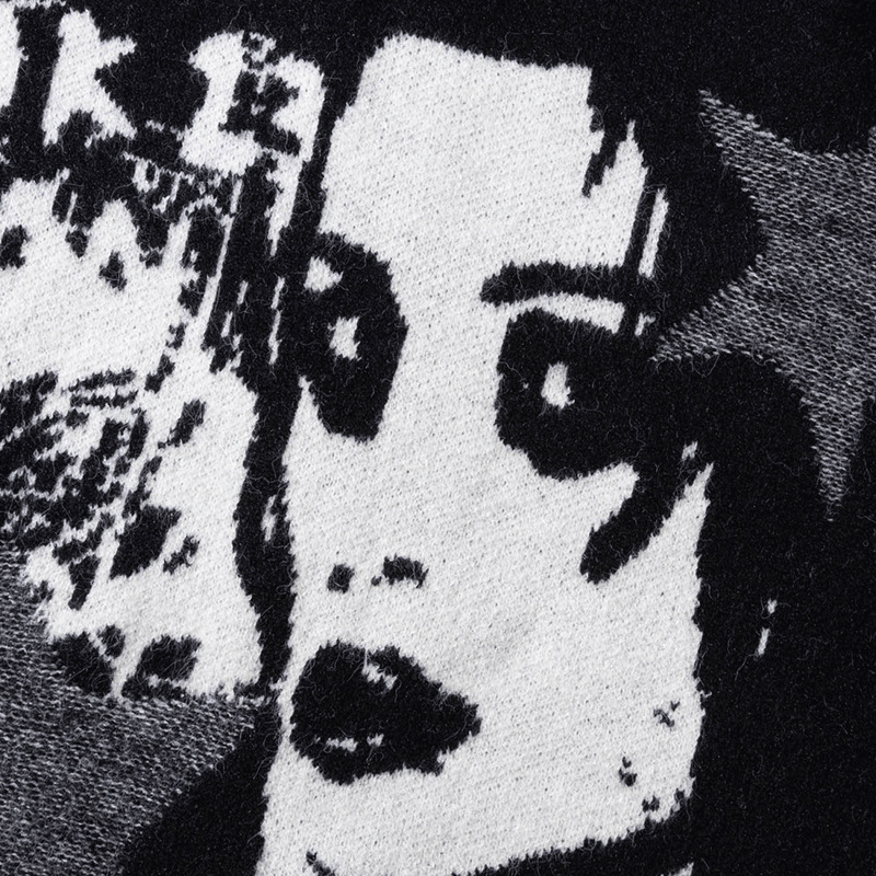 Europa y los Estados Unidos y2k suéter callejera hip-hop casual camisa de punto suelta de cuello redondo chaqueta de cabeza image 4