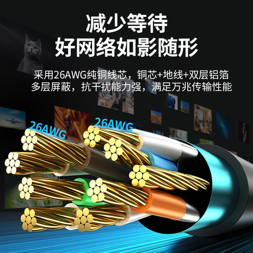Weige cat8 cat8 network cable finished gold-plated oxygen-free copper double shielded 40GB high speed cat8 10G network jumper
