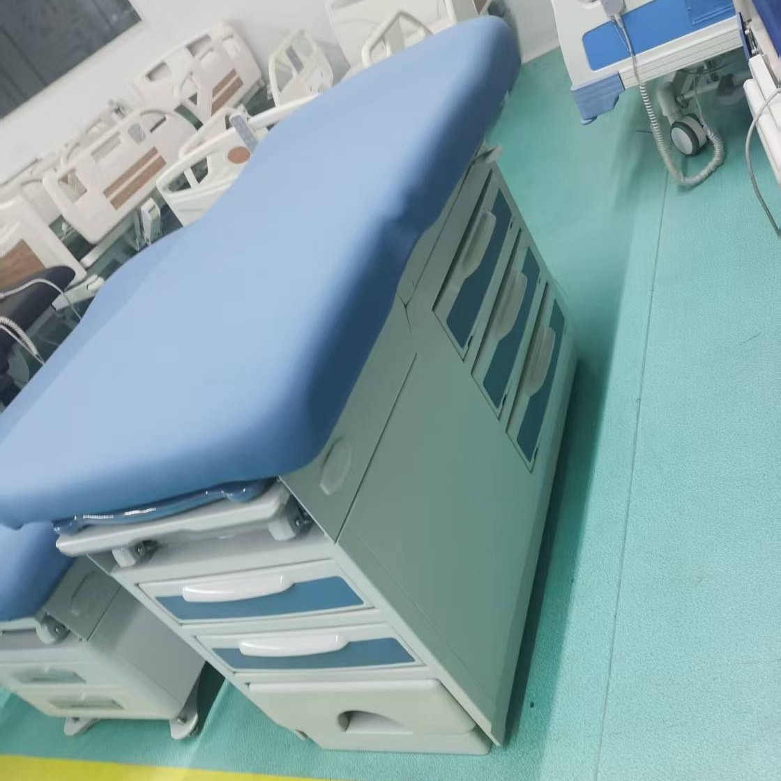 Cama de examen ginecológico americana, cama de diagnóstico hospitalario con cajón, cama de examen ginecológico con pedal, cama de diagnóstico ginecológico multifuncional image 4