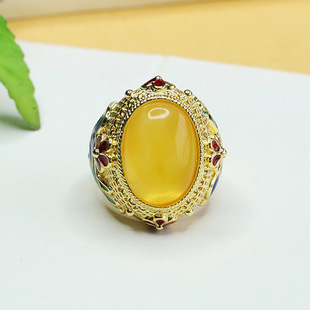 Aiyu Natural Amber Ring Beeswax Pigeon Egg Ring Retro Factory Wholesale AY3122006