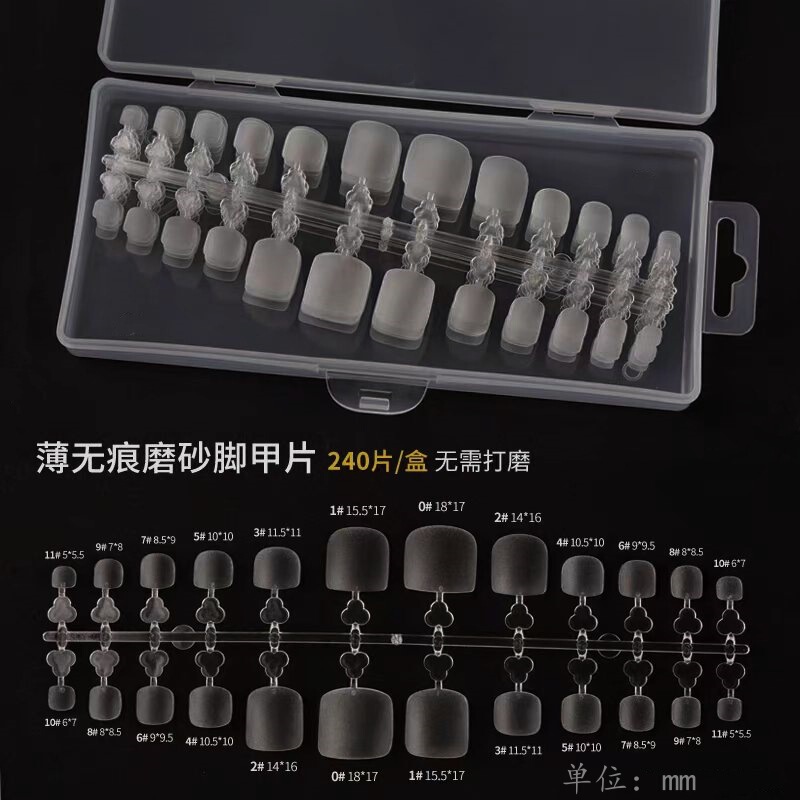 2025 New Style Manicure Wearable Nails and Toenails Foldable Seamless Frosted Toenails Fake Nails Transparent Full Toenails