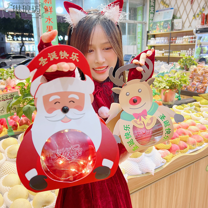 Caja de embalaje de fruta de Navidad fresca Santa ELK caja de transporte de mano 10 Navidad Apple caja portátil