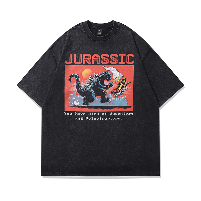 TKPA美式復古水洗做舊hiphop印花短袖T恤男女ins歐美街頭寬鬆上衣