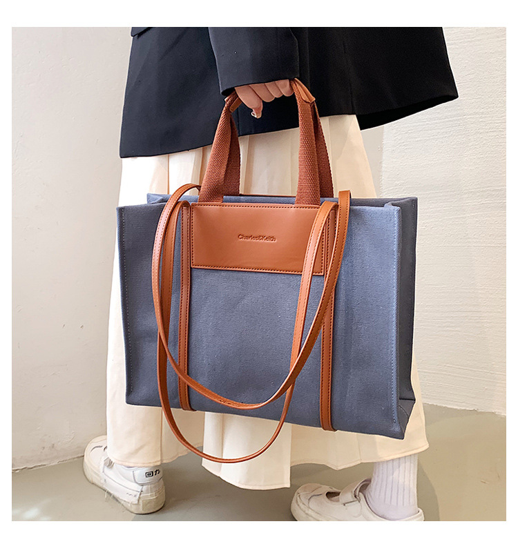 Borsa di tela borsa a tracolla a contrasto di grande capacità all'ingrosso 2023 nuova borsa tote bag alla moda transfrontaliera_voghion.com