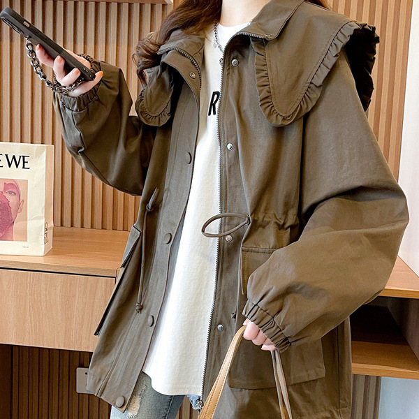 自留推荐~日系复古工装外套女宽松春秋海军领夹克气质冲锋衣
