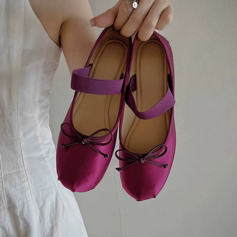 Родительские туфли из шелка атласные итальянские балетные туфли 2025 новые женские туфли с круглой головкой