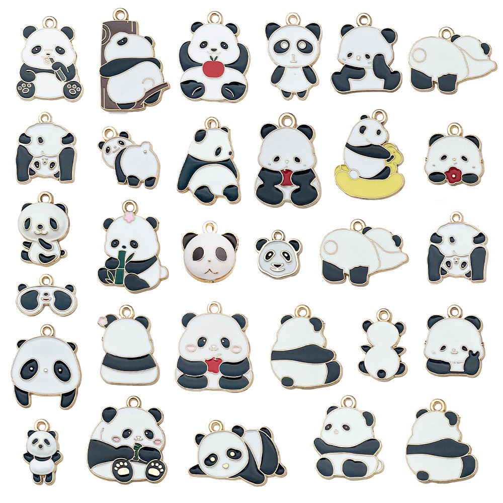 DIY dibujos animados panda bambú goteando aceite de aleación pendientes llavero animal colgante accesorios de joyería decoración de estilo chino