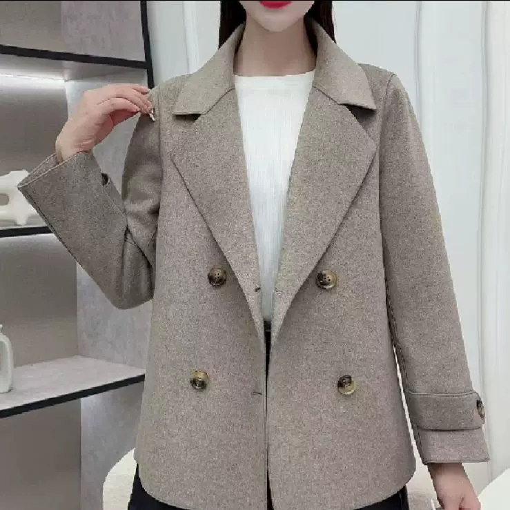 Short double‑faced velvet jacket, teenagers, short double‑breasted style, 2023